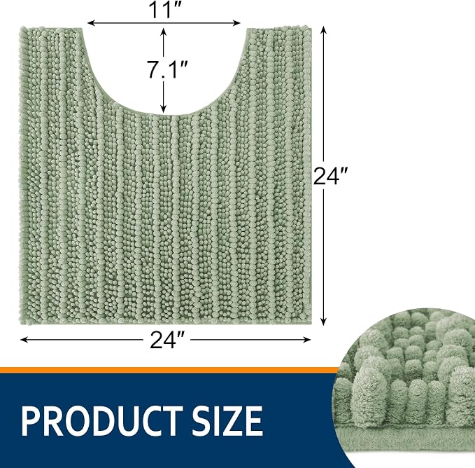Smiry Bathroom Toilet Rugs U Shaped 24x24, Chenille Bath mats for Toilet | Sage Green Extra Soft Absorbent Non Slip Rubber Backing Contour Bath Rugs for Toilet, Machine Washable Contoured Bath Mats
