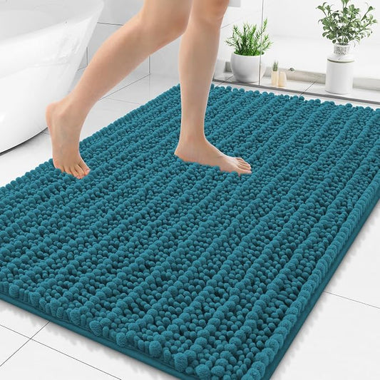 Smiry Bathroom Rugs 48X32, Extra Soft Rubber Backing Chenille Bath Mats | Lake Blue Machine Washable Non Slip Quick Dry Bath Mats for Bathroom Floor, Tub, Shower, Home Decor Accessories