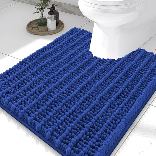 Smiry Bathroom Toilet Rugs U Shaped 24X20, Chenille Bath mats for Toilet | Royal Blue Extra Soft Absorbent Non Slip Rubber Backing Contour Bath Rugs for Toilet, Machine Washable Contoured Bath Mats