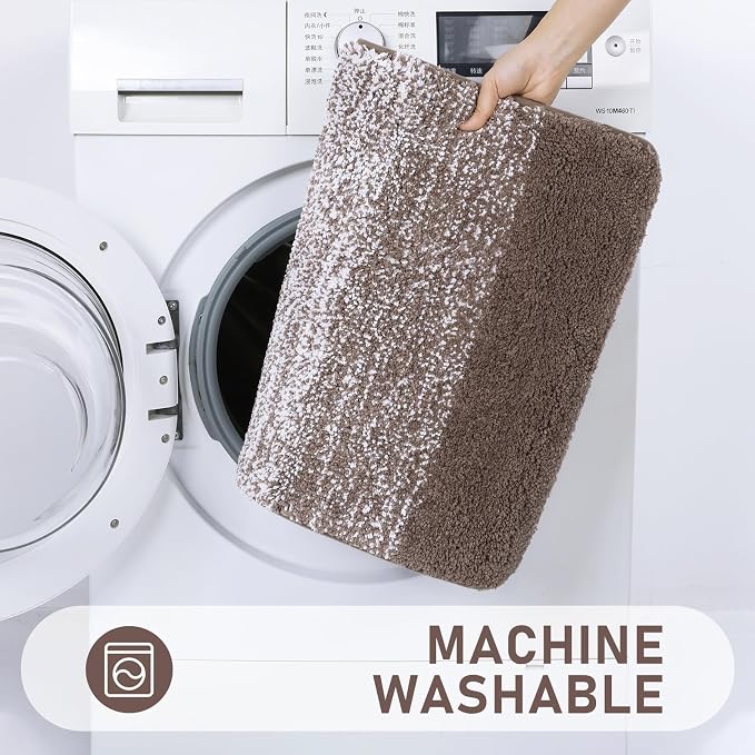 Bsmathom Bathroom Rug Set 4 Piece, Plush Microfiber Bath Mat, Coffee | Extra Water Absorbent, Non Slip Washable Runner Bath Rugs with Toilet Lid Cover and U-shaped Contour Toilet Mat