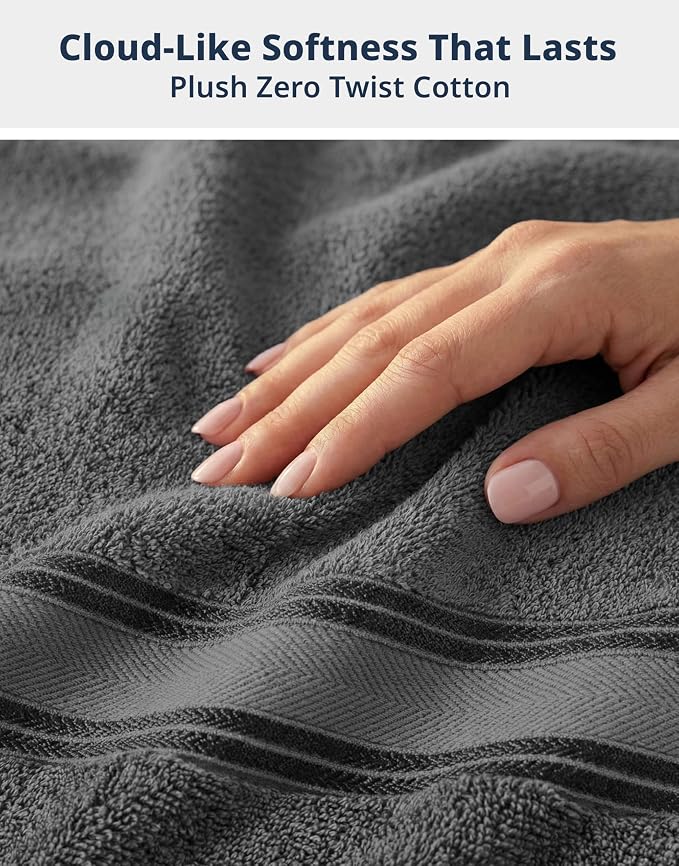 LANE LINEN Towel Set for Bathroom 4 Piece Soft Absorbent Quick Dry - Grey | Towels And Washcloths Sets - Oversized & Roomy, Lightweight & Breathable, Fade-Resistant Color, Classic Terry Weave