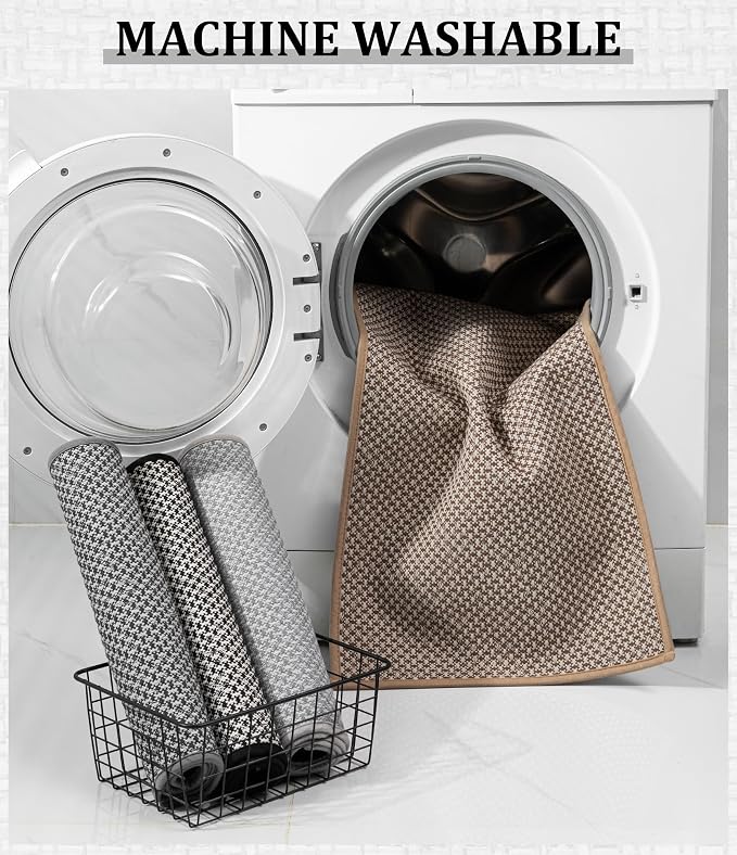 YIHOUSE Thin Bath Mat Khaki Bathroom Rugs Sets 2 Pieces, Non Slip Absorbent Mats Quick Dry, Woven Rugs Washable, Tapetes para Baño for Bathroom Toliet,Bathtub(17"x24"+17"x32")
