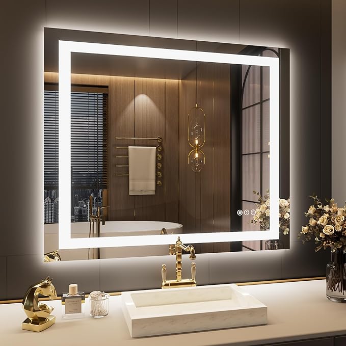 LOAAO 44"X36" LED Bathroom Mirror with Lights, UL Listed | Anti-Fog, Dimmable, 3 Color Temperature, Backlit + Front Lit, Memory Function, Tempered Glass