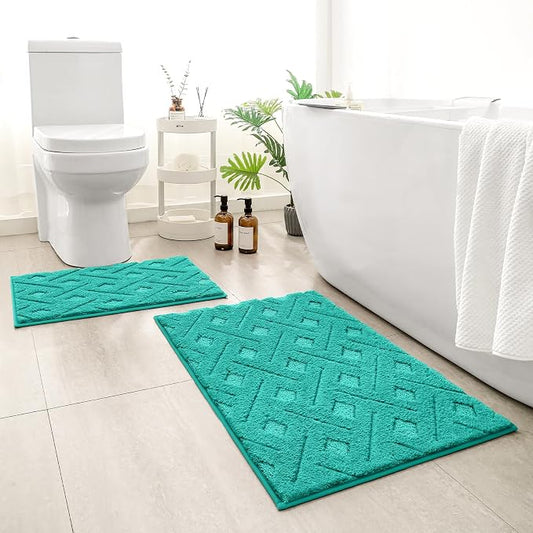 HOMEIDEAS Teal Bathroom Rug Set 2 Piece, 20"x32"+16"x24" | Soft Microfiber Tufted Bath Mats, Super Absorbent, Non Slip, Machine Washable for Everyday Use