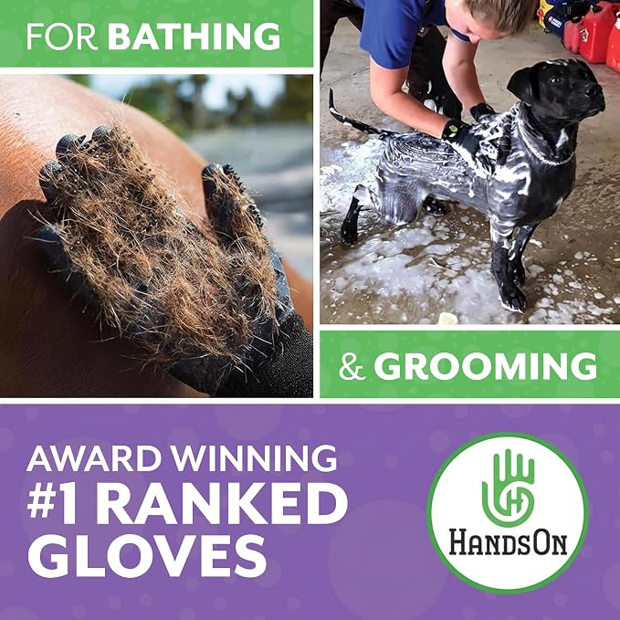 Pet Grooming Gloves - Patented #1 Ranked, Award Winning Shedding, Bathing, & Hair Remover Gloves - Gentle Brush for Cats, Dogs, and Horses (Black, Large)