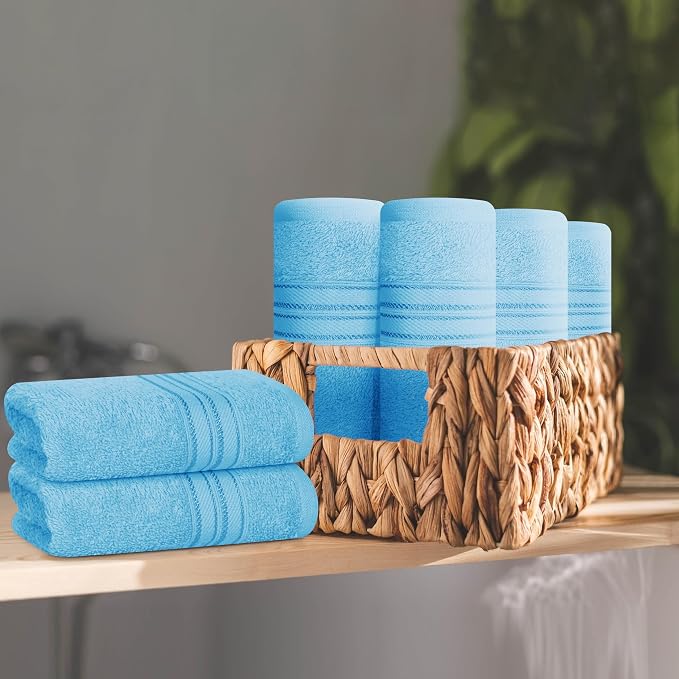 BOUTIQUO Ultra Soft Cotton Washcloths, Contains 12 Piece Face Cloths 12x12 inch, Ideal for Everyday use Face Towels, Compact & Lightweight Multi Purpose Washcloths - Sky Blue