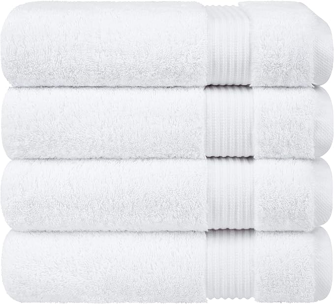 Cotton Paradise Turkish Towel Set, Soft Absorbent Quick Dry, 4 Piece Bath Towel Set, Snow White