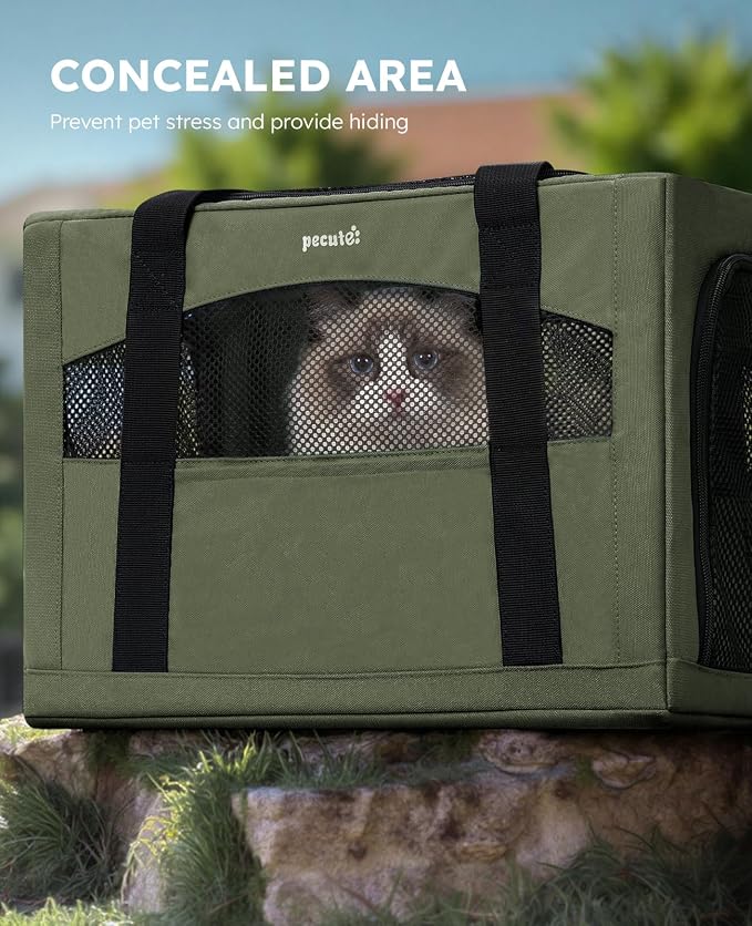 Pecute Cat Carrier Stable, Pet Carrier with Privacy Partition,Green | Safe For Car Travel, Stable Steel Frame, Soft-Sided Pet Carrier Bag For Dogs And Cats Up To 15lbs, Foldable Design,XL.