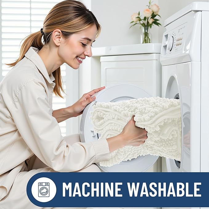 Smiry Bathroom Rugs 24X16, Extra Soft Rubber Backing Chenille Bath Mats | Ivory Machine Washable Non Slip Quick Dry Bath Mats for Bathroom Floor, Tub, Shower, Home Decor Accessories