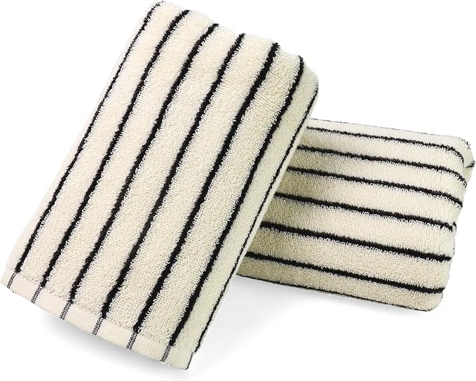 Black and White Striped Hand Towels for Bathroom, Vintage Kitchen Decor | Guest Use, Adults & Kids, Natural Cotton, 14” x 29”