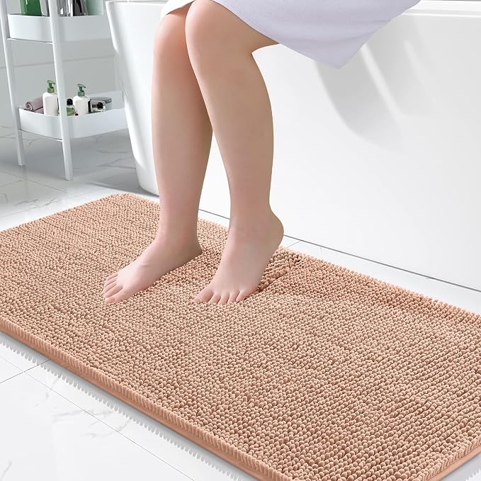 OLANLY Bathroom Runner Rugs 47x24, Extra Soft Absorbent Chenille Bath Rugs | Peach, Quick-Drying Rubber Backing, Machine Washable Long Bath Mat for Bathroom Floor, Tub and Shower, Home Decor Accessories