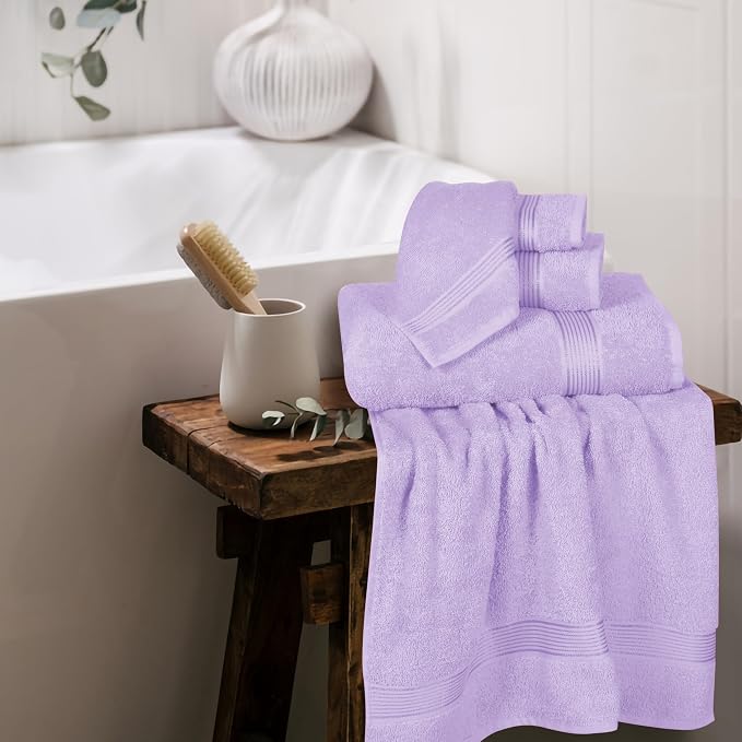 Ultra Soft 6 Pack Cotton Towel Set, Contains 2 Bath Towels 28x55 inch, 2 Hand Towels 16x24 inch & 2 Wash Coths 12x12 inch, Ideal for Everyday use, Compact & Lightweight - Dark Purple