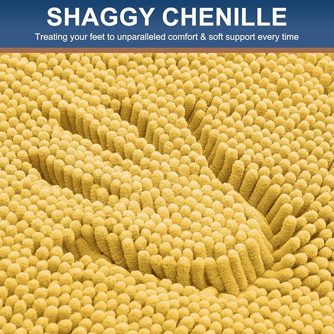Smiry Chenille Bathroom Rugs Sets 2 Piece (30x20+24x16, Yellow | Soft Absorbent Machine Washable Non Slip Shaggy Bath Rug Set for Tub, Shower, and Floor, Home Decor