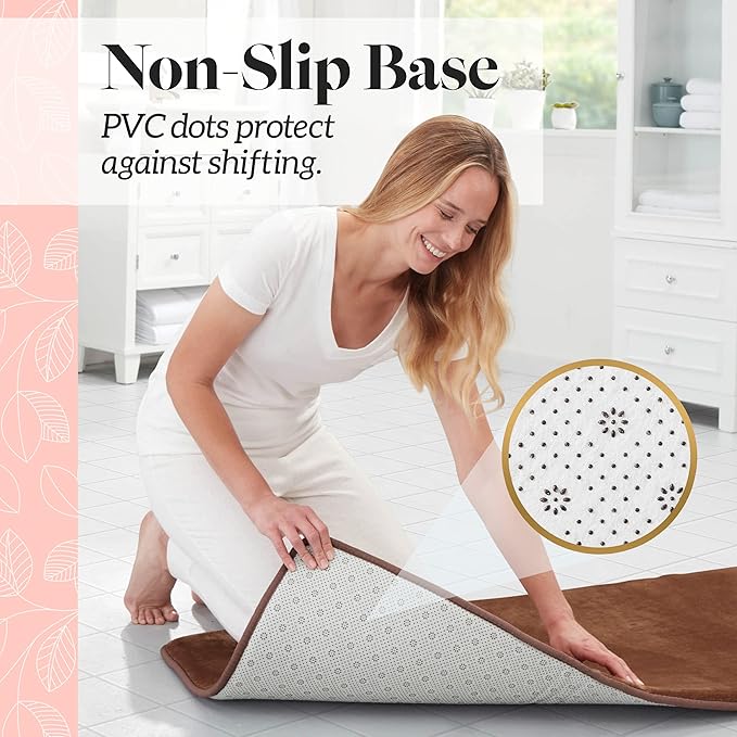 Memory Foam Bath Mat Non Slip Absorbent Super Cozy Velvet Bathroom Rug Carpet (24 inches X 48 inches, Brown)