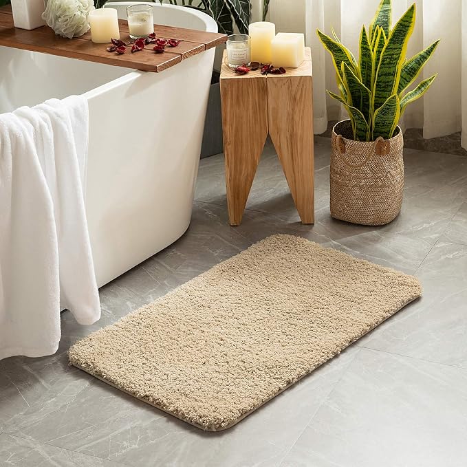 MIULEE Camel Bathroom Rugs Set 2 Piece Small Soft Bath Mats 16x24 Inch | Soft Absorbent Microfiber Bath Rugs, Non Slip, Quick Dry, Fluffy Bath Rugs for Bathroom Floor Tub Showers, Machine Washable