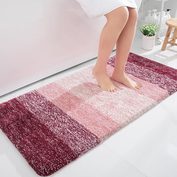OLANLY Bathroom Runner Rug 44x24, Extra Soft Absorbent Microfiber Bath Rugs | Red, Non-Slip Quick-Drying Rubber Backing, Machine Washable Long Bath Mat for Floor, Tub and Shower, Home Decor Accessories