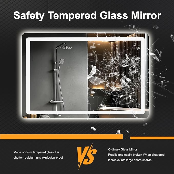 TRAHOME LED Bathroom Vanity Mirror with Lights, 20"x30" Lighted Wall Mirror | Front and Backlit, Anti Fog, Dimmable 3 Color Lighting, Memory Function, Shatterproof Glass, Plug in or Hardwired