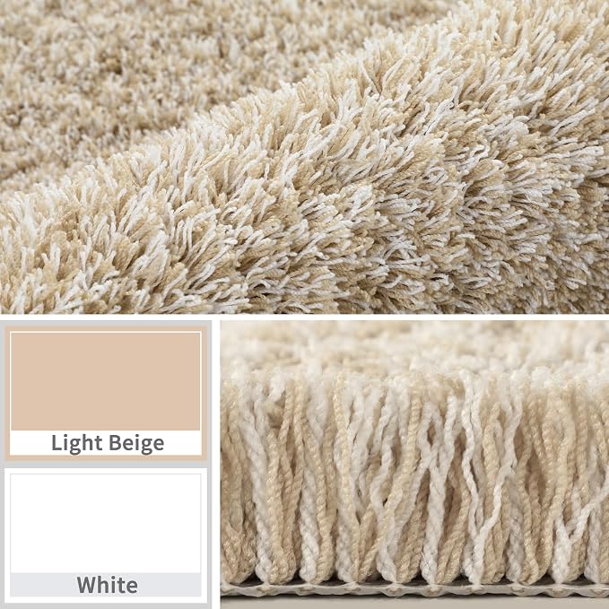 Yimobra Luxury Bathroom Rugs, Fluffy Bath Mats, Non Slip, Water Absorbent Microfiber, Machine Washable, Plush Runner Shower Rugs, Thick Matts for Bathroom Floor/Tub, 70" X 24", Light Beige and White