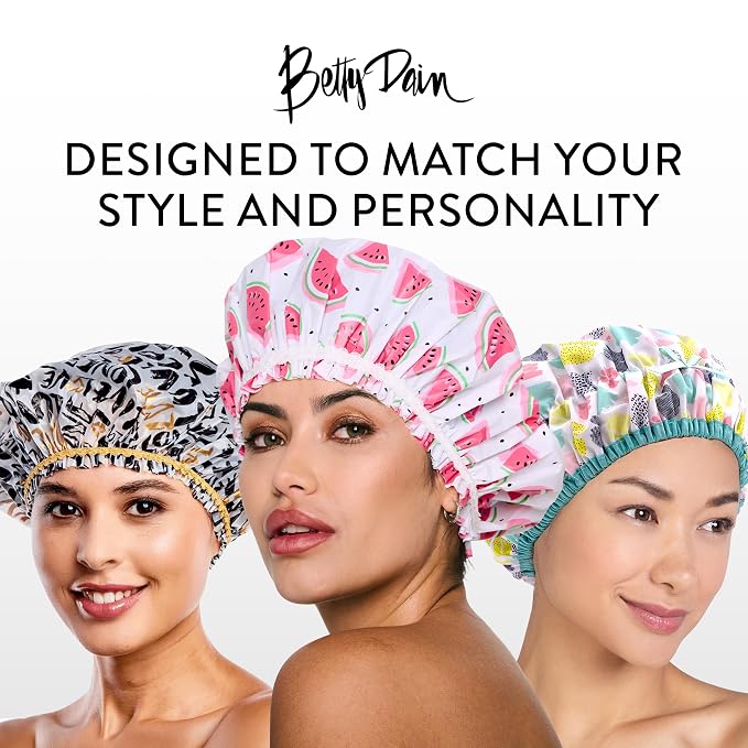 Betty Dain Fashionista Reusable Shower Cap, Starry Nights | Oversized Waterproof PEVA Lined Bath Cap for All Hair Lengths, Elastic Stretch Hem Hair Hat