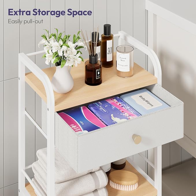 SWTYMIKI 14.57"x32.28" Bathroom Storage Cabinet – Freestanding Storage Cabinet with Doors and Drawer, Bathroom Organizers and Storage for Small Spaces – Ideal for Towels and Toiletries, Natural
