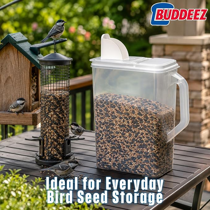 Buddeez Bulk Food Storage Container 8 Quart All Purpose Clear (White Lid) | Clear container for easy visibility, Easy-grip handle, Easy-pour spout, For flour, sugar, cereal, rice and dry goods