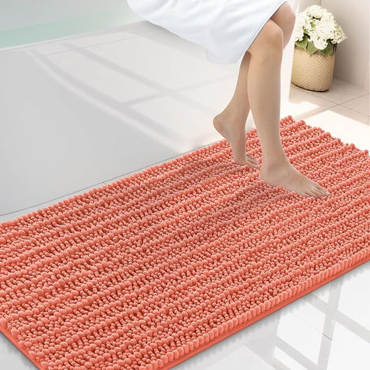 Smiry Bathroom Rugs 44X24, Extra Soft Rubber Backing Chenille Bath Mats | Coral Machine Washable Non Slip Quick Dry Bath Mats for Bathroom Floor, Tub, Shower, Home Decor Accessories