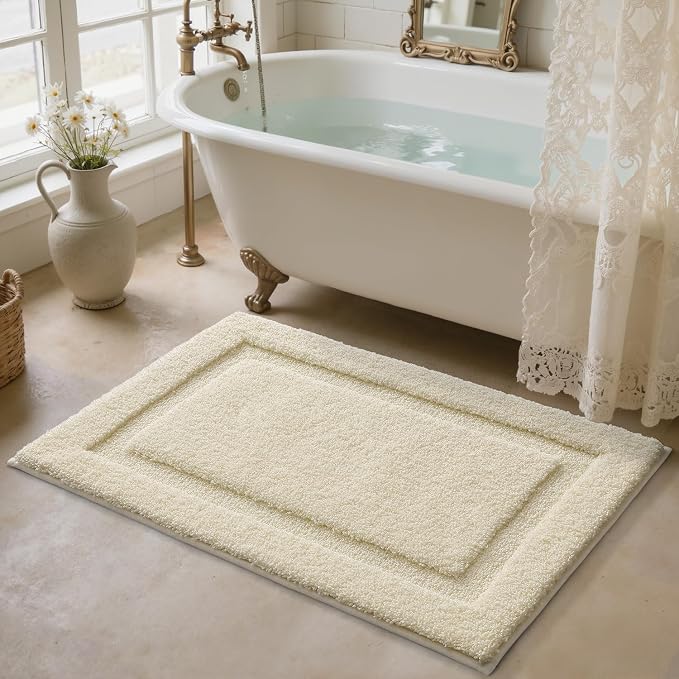 LUMI Soft Bathroom Rugs Absorbent, Non Slip Bath Mat 24x36, Ivory White | Machine Washable with Rubber Backing, Quick Dry, Premium Microfiber Carpet for Bathtub and Shower Floor
