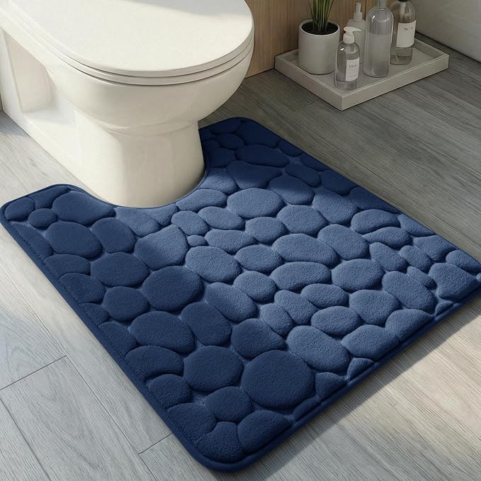 YIHOUSE Memory Foam Bath Mat Cobblestone Bathroom Rugs Super Water Absorbent Bath Mats for Bathroom Machine Washable Bath Rugs(20 x 24,Dark Blue)
