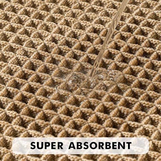 MIULEE Set of 2 Waffle Bathroom Rugs Boho Bath Mat Brown 17"x24"+20"x47" | Non Slip, Super Absorbent, Washable, Ultra Soft, Rubber Backed, Small Bath Rug and Bathroom Runner for Floor Tub Shower