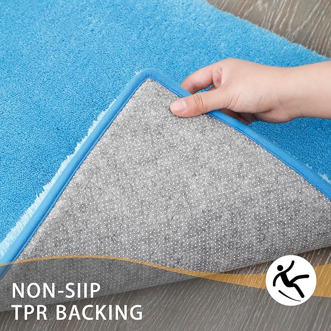 MINIDEAR Bathroom Rugs 24x17 Lake Blue - Thick Memory Foam Bath Mat, Ultra Soft & Plush Fluffy, Non-Slip, Quick Dry, Absorbent Washable Floor Microfiber Mat for Tub, Home Decor Accessories
