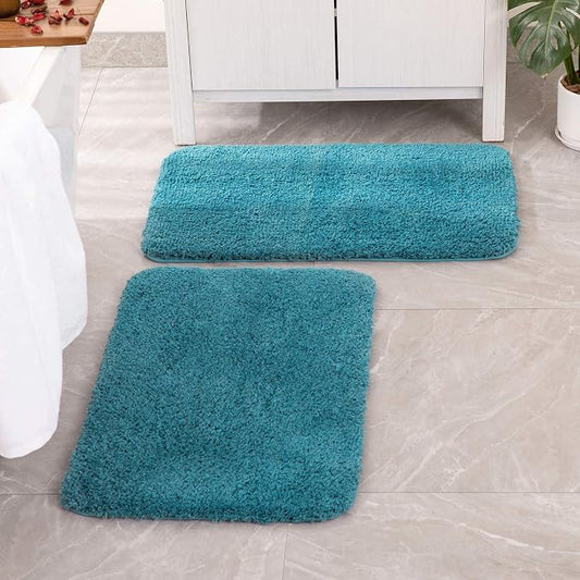 MIULEE Teal Soft Bathroom Rugs Set 2 Piece Soft Bath Mats 20x30 Inch | Soft Absorbent Microfiber Bath Rugs, Non Slip, Quick Dry, Fluffy Bath Rugs for Bathroom Floor Tub Showers, Machine Washable