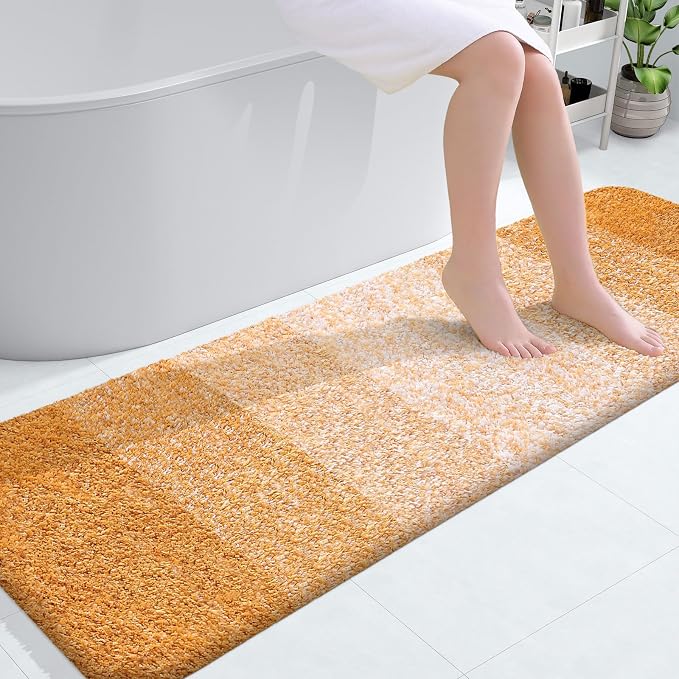 OLANLY Bathroom Runner Rug 59x20, Extra Soft Absorbent Microfiber Bath Rugs | Golden Yellow, Non-Slip Quick-Drying Rubber Backing, Washable Long Bath Mat for Floor, Tub and Shower, Home Decor