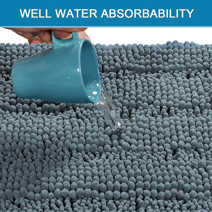 H.VERSAILTEX Bathroom Rugs Bath Rug Set 2 Piece Bathroom Contour Rug Toilet Mat Sets Non Slip Contour Bath Rug Set Ultra Thick Water Absorbent Striped Washable(20" x 32" Plus 20" x 20" U, Stone Blue)