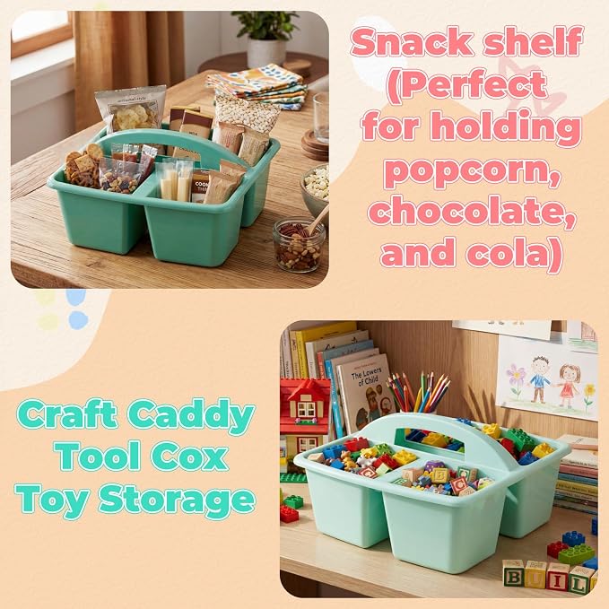 Kathfly 6 Pack Classroom Caddy Organizer with Handle, Plastic Art Craft Cleaning Caddy Bulk, Small Multipurpose Supply Organization Storage Basket for Table Desk Office Pencil Teacher (Morandi Color)