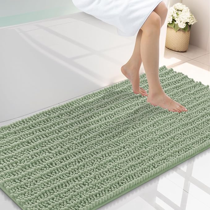Smiry Bathroom Rugs 45X27, Extra Soft Rubber Backing Chenille Bath Mats | Sage Green Machine Washable Non Slip Quick Dry Bath Mats for Bathroom Floor, Tub, Shower, Home Decor Accessories