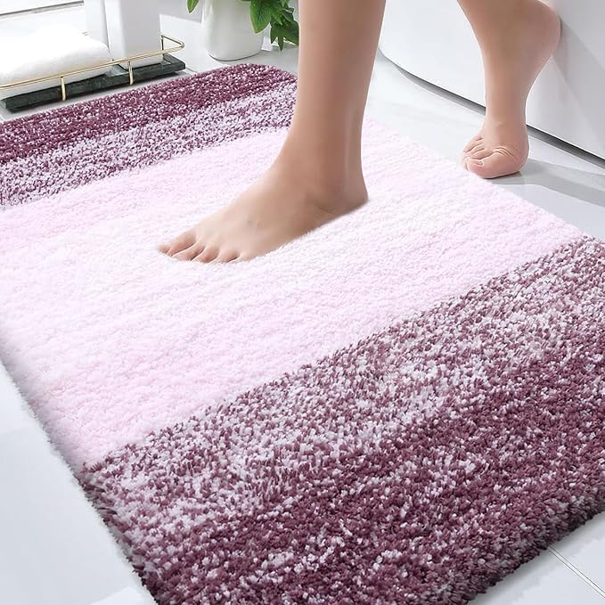 OLANLY Bathroom Rugs Mat 36x24, Extra Soft Absorbent Microfiber Bath Rugs | Mauve, Non-Slip Quick-Drying Rubber Backing, Washable Plush Bath Mat for Floor, Tub and Shower, Home Decor Accessories