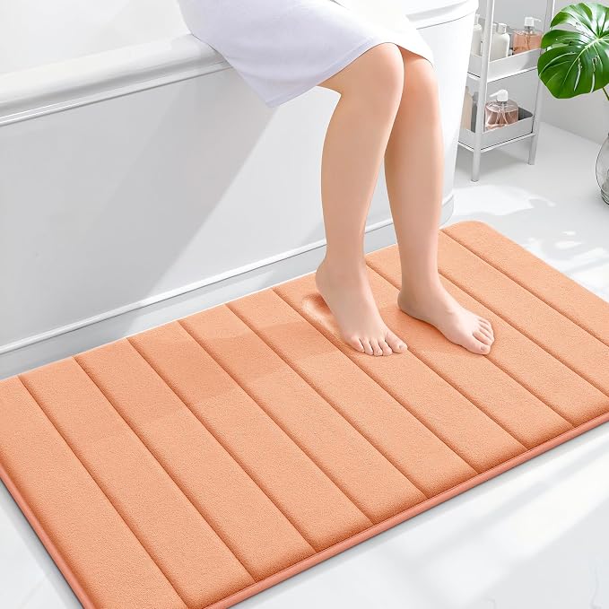 OLANLY Memory Foam Long Bathroom Rugs Runner 44x24, Super Soft Absorbent | Peach, Quick Dry Bath Mat, Machine Washable Shower Floor Rugs, Bathmat Carpet for Bathroom Floor, Tub and Shower