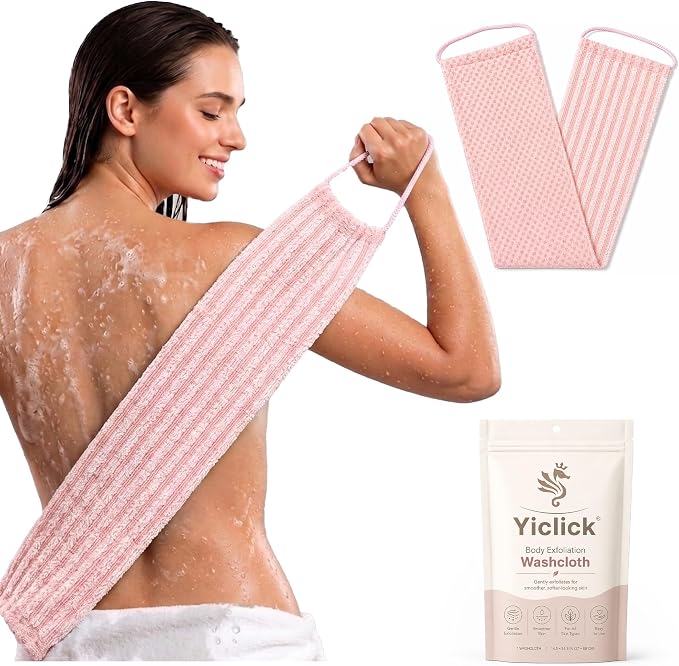 Dual-Textured Exfoliating Washcloth Towel - Back Scrubber for Use in Shower Bath, Exfoliating Body Scrubber Exfoliator, Japanese Exfoliate Loofah Lufa Sponge Wash Cloth for Women Men