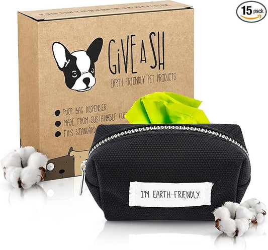 Poop Bag Dispenser with Zipper and Secure Carabiner, Black | Poop bag holder attaches to any leash, virgin plastic free, fits standard size rolls, 10% to charity