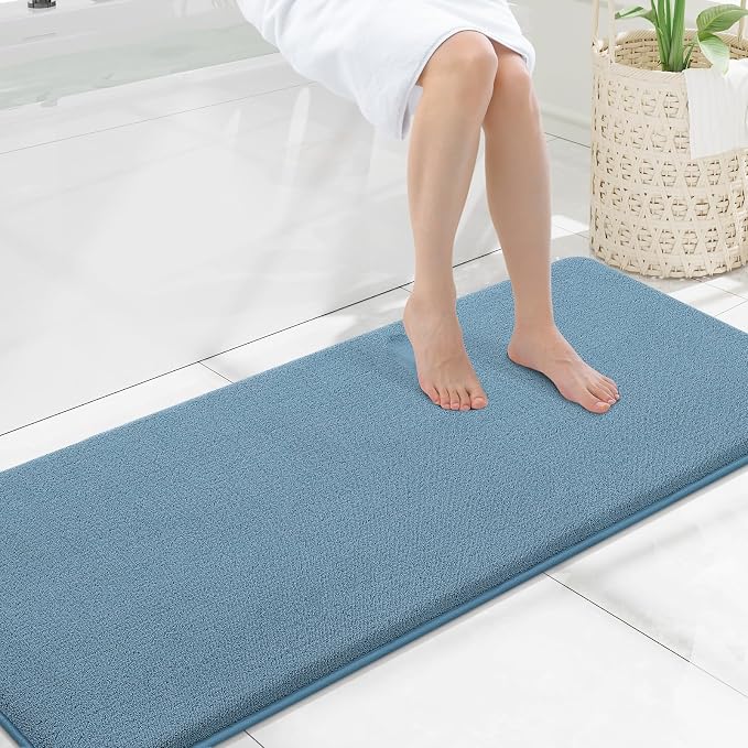 Smiry Memory Foam Bath Mat 59x20, Extra Soft Absorbent Bathroom Rugs | Grayish Blue Quick Dry, Machine Washable Bath Mats for Bathroom, Shower, Tub and Home Decor Accessories