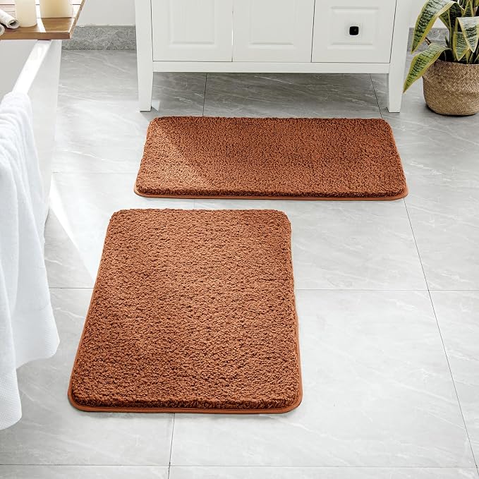 MIULEE Fall Burnt Orange Bathroom Rugs Set 2 Piece Soft Bath Mats 20x30 in | Soft Absorbent Microfiber Bath Rugs, Non Slip, Quick Dry, Fluffy Bath Rugs for Bathroom Floor Tub Showers, Machine Washable