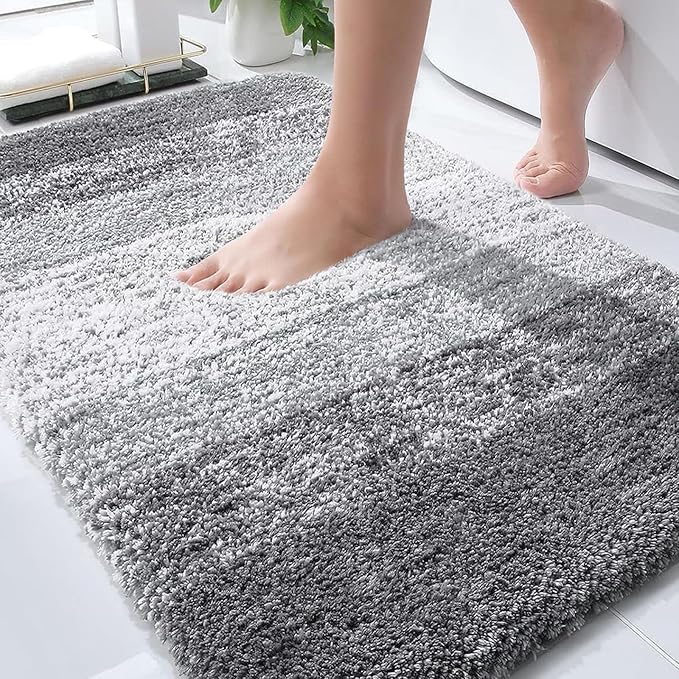 OLANLY Bathroom Rugs Mat 36x24, Extra Soft Absorbent Microfiber Bath Rugs | Grey, Non-Slip Quick-Drying Rubber Backing, Machine Washable Plush Bath Mat for Floor, Tub and Shower, Home Decor Accessories