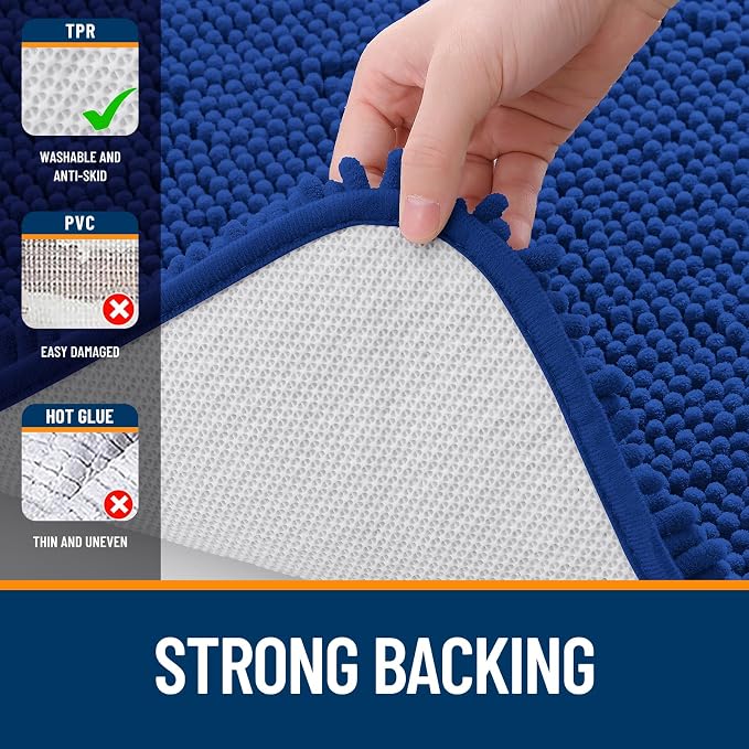 OLANLY Large Bathroom Rugs 44x32, Extra Soft Absorbent Chenille Bath Rugs | Royal Blue, Quick-Drying Rubber Backing, Machine Washable Bath Mat for Bathroom Floor, Tub and Shower, Home Decor Accessories