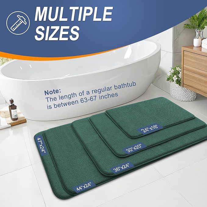 OLANLY Memory Foam Bathroom Runner Rugs 47x24, Long Mats, Blackish Green | Soft Quick Dry Bath Rugs, Non-Slip, Absorbent Machine Washable Mat for Bathroom Floor, Tub and Shower, Home Decor Accessories