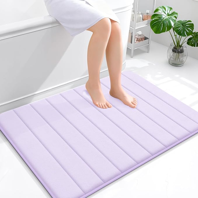 OLANLY Memory Foam Large Bath Mat 40x32, Super Soft Absorbent Bathroom Rugs | Lavender, Quick Dry Bath Rug, Machine Washable Shower Floor Mats, Bathmat Carpet for Bathroom Floor, Tub and Shower