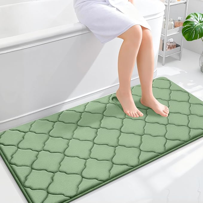 OLANLY Memory Foam Bath Mat Rug 47x24, Ultra Soft Bathroom Rugs, Sage Green | Thick Absorbent Carpet, Non-Slip Backing, Machine Washable, for Bathroom Floor, Tub, Shower and Home Decor Accessories