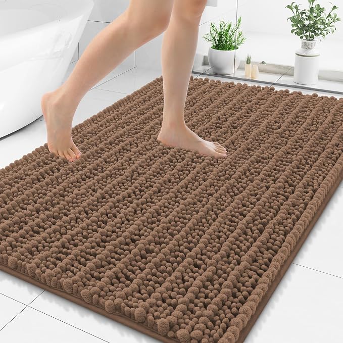 Smiry Bathroom Rugs 48X32, Extra Soft Rubber Backing Chenille Bath Mats | Mocha Machine Washable Non Slip Quick Dry Bath Mats for Bathroom Floor, Tub, Shower, Home Decor Accessories