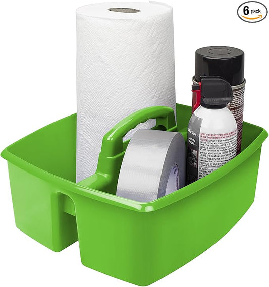 Storex 2-Compartment Large Caddy – Multipurpose Classroom Organizer with Handle, Green, (00956U06C) (Pack of 6)