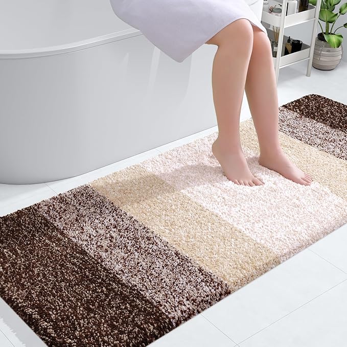 OLANLY Bathroom Runner Rug 59x24, Extra Soft Absorbent Microfiber Bath Rugs | Brown, Non-Slip Quick-Drying Rubber Backing, Machine Washable Long Bath Mat for Floor, Tub and Shower, Home Decor Accessories