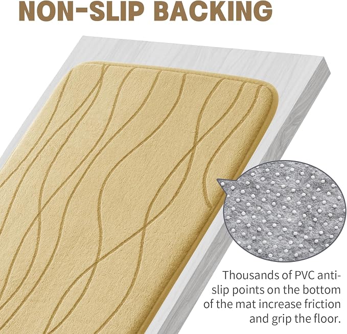 YIHOUSE Bathroom Rugs Set 2 Piece, Memory Foam Bath Mat Beige | U Shaped+Small Mat, Ultra Soft, Absorbent, Non-Slip, Machine Washable, for Bathroom, Sink and Toilet